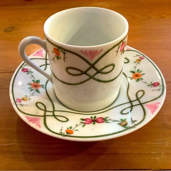 Limoges Other - LIMOGES, DEMI TASSE CUP & SAUCER. PORCELAIN. NEW. FLORAL PATTERN